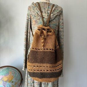 Handcrafted Brown and Tan Crochet Backpack